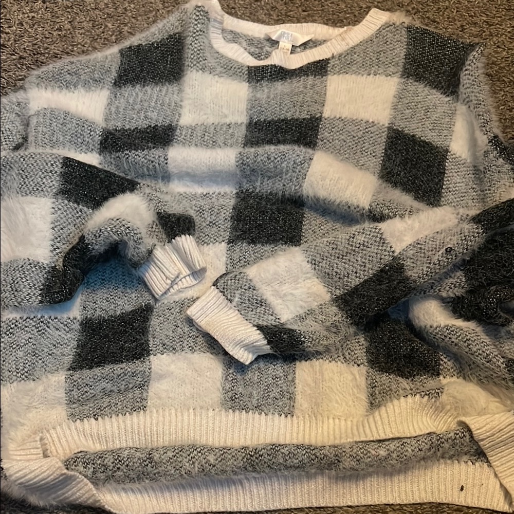 Plaid Black and White Womens Sweater